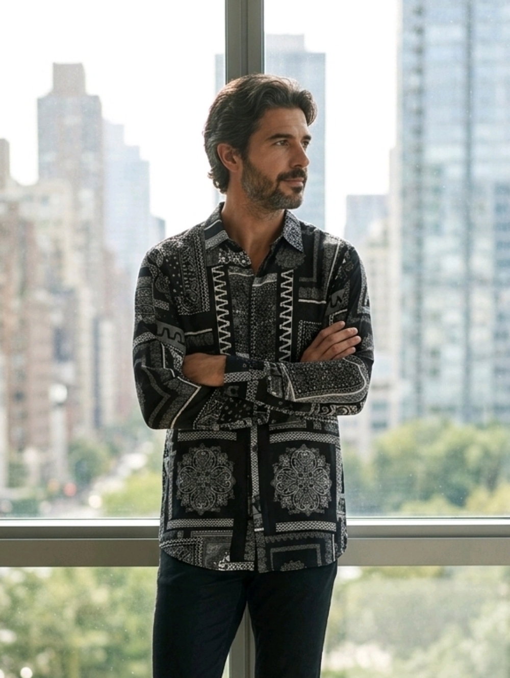 Mens Zara Black & White Bandana-Print Relaxed Shirt
